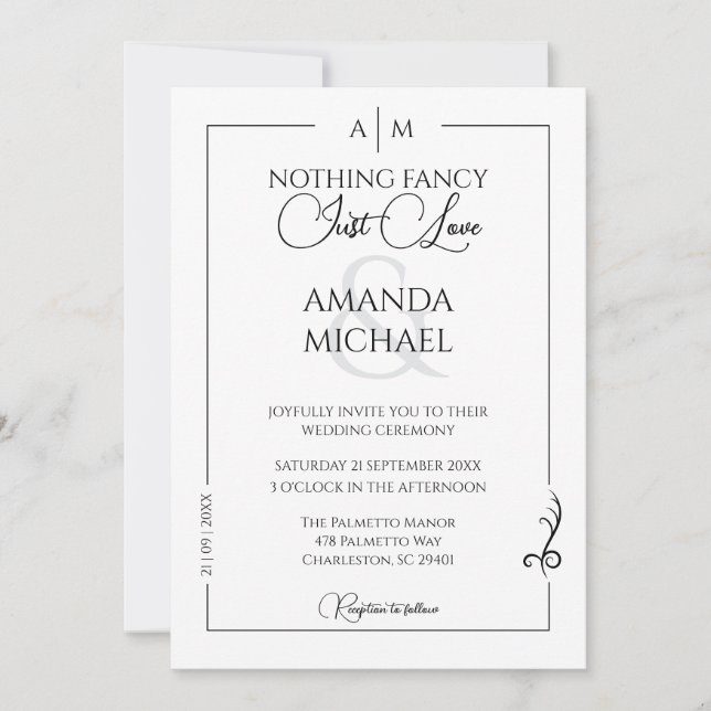 Invitation Mariage noir minimaliste moderne (Devant)
