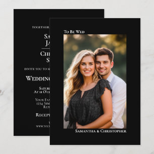 Invitation Mariage Noir Minimaliste Moderne Photo Verticale