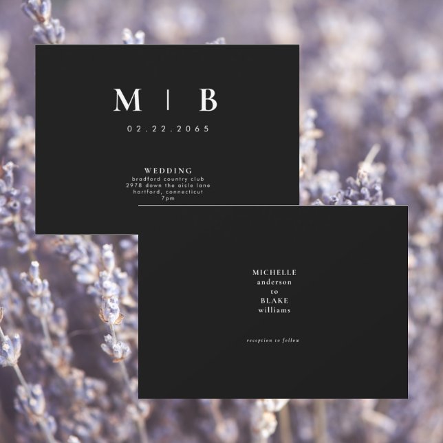 Invitation Mariage noir monogramme élégant et simple (Créateur téléchargé)