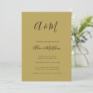 Invitation Mariage noir Monogramme or moderne