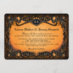 Invitation Mariage noir orange de Halloween avec
