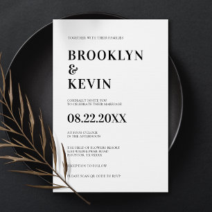 Invitation Mariage noir simple minimaliste moderne Code QR