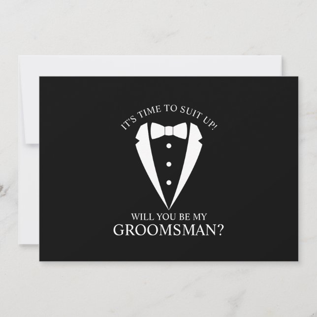 Invitation Mariage noir Tuxedo Suit Groomsman Proposition (Devant)