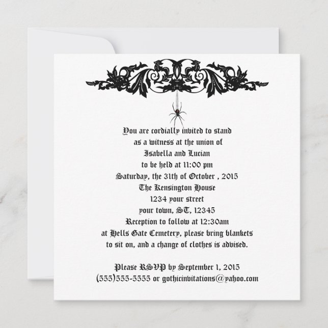 Invitation Mariage noir veuve Mariage Goth (Devant)