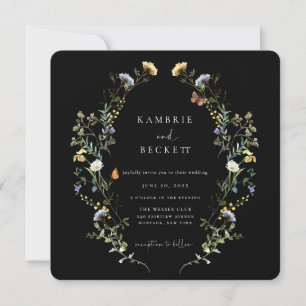 Invitation Mariage noir Wild Meadow Wreath