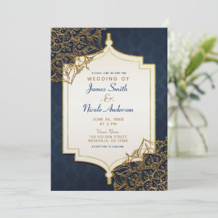 Invitation Mariage Nuit Arabesque Marocaine Bleu Nuit et Or