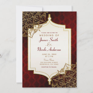 Invitation Mariage Nuit Morocaine Rouge Foncé et Or