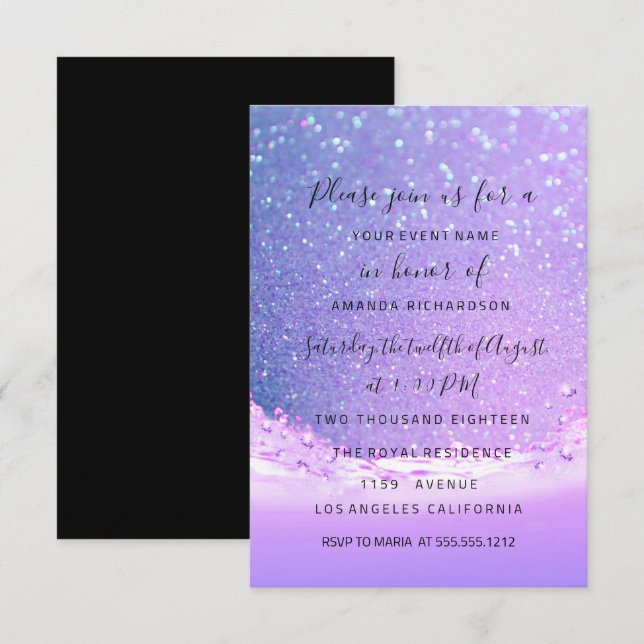 Invitation Mariage nuptial rose rose violet bleu rose des vag (Devant / Derrière)