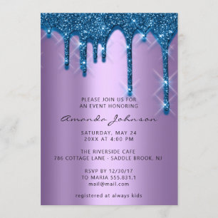 Invitation Mariage nuptiale Anniversaire 16e Bleu pourpre 3D 