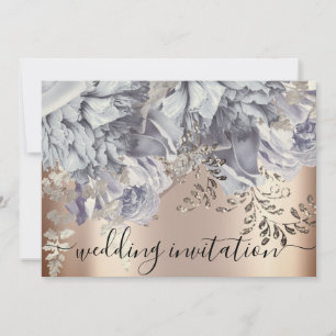 Invitation Mariage nuptiale Rose bleu Fleurs d'argent