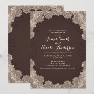 Invitation Mariage Occidental à Lacets Vintage en Cuir Marron