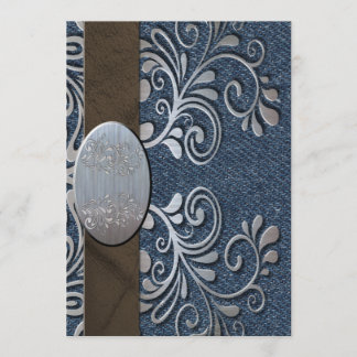 Invitation Mariage occidental de boucle d'argent de denim de