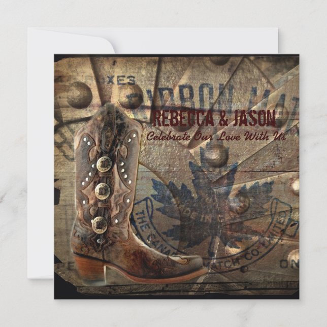 Invitation mariage occidental de cowboy de roues grunges (Devant)