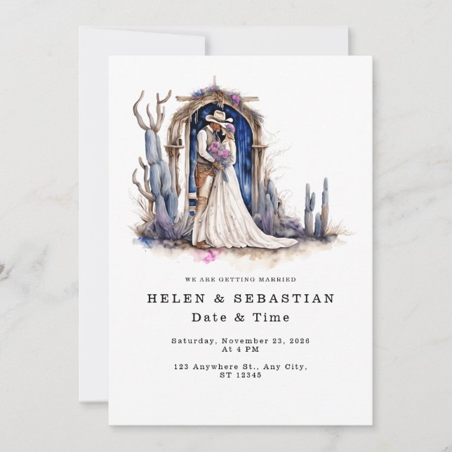 Invitation Mariage Occidental Floral Cowboy Mariage Rustique  (Devant)