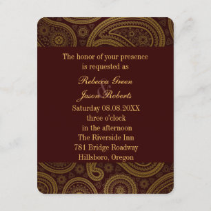 Invitation mariage occidental paisley vintage burgundy