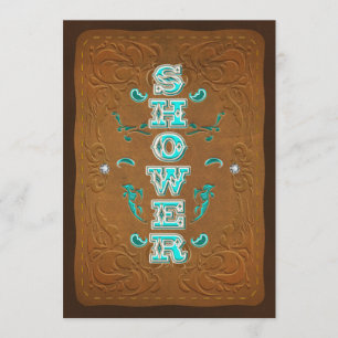Invitation Mariage Occidental Rustique Brun & Turquoise DOUCH