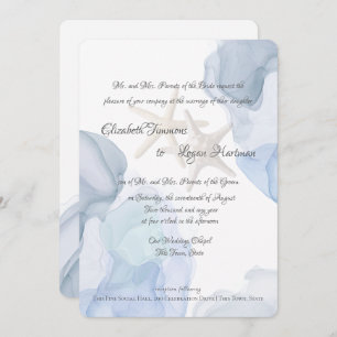 Invitation Mariage Ocean Blue Watercolor Beach