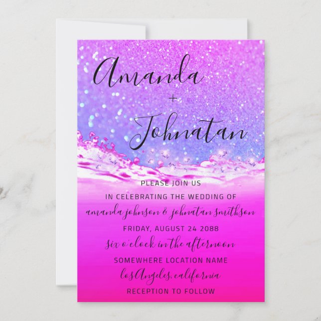 Invitation Mariage Ocean Étincelle Vagues Aloha Rose Ombré (Devant)