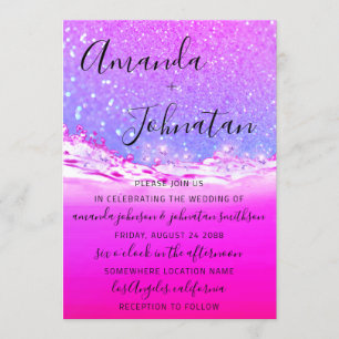 Invitation Mariage Ocean Étincelle Vagues Aloha Rose Ombré