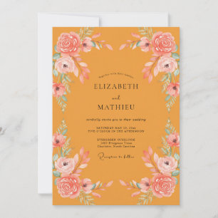 Invitation Mariage Ochre Saumon Ranunculus Eucalyptus