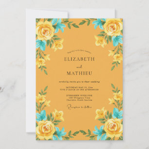 Invitation Mariage Ochre Turquoise Ranunculus Eucalyptus
