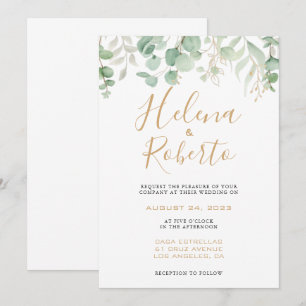 Invitation Mariage officiel classique feuille d'or Eucalyptus