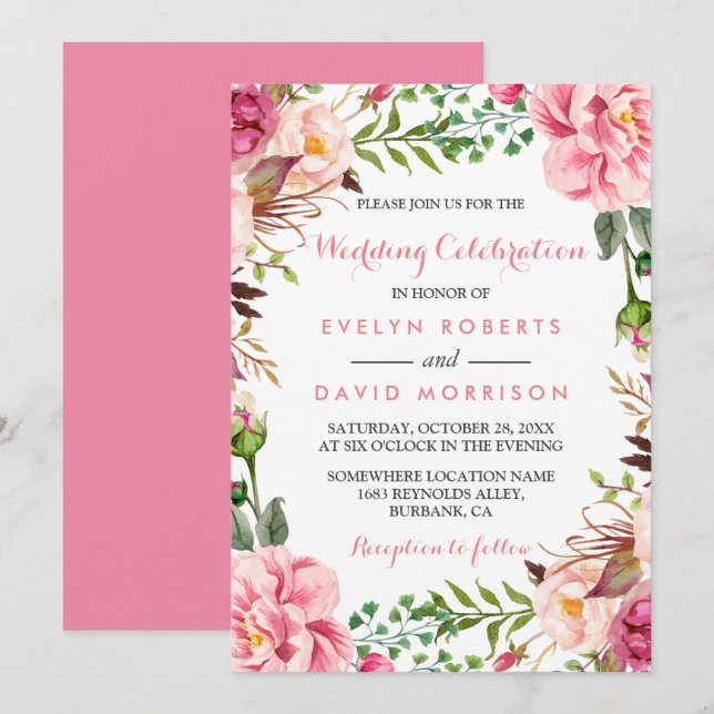 Invitation Mariage officiel de la couronne rose romantique (Devant / Derrière)