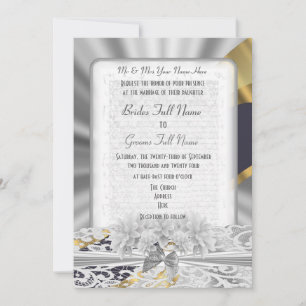 Invitation mariage officiel de la dentelle blanche d'argent