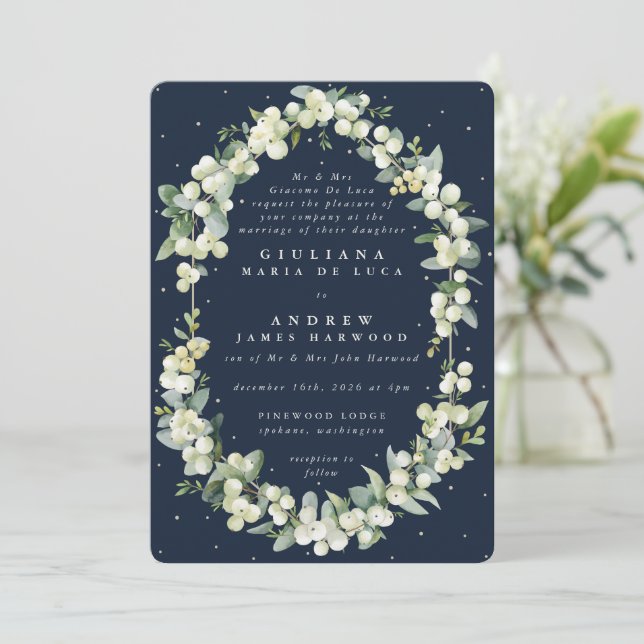 Invitation Mariage officiel de la Marine noire Snowberry+Euca (Debout devant)