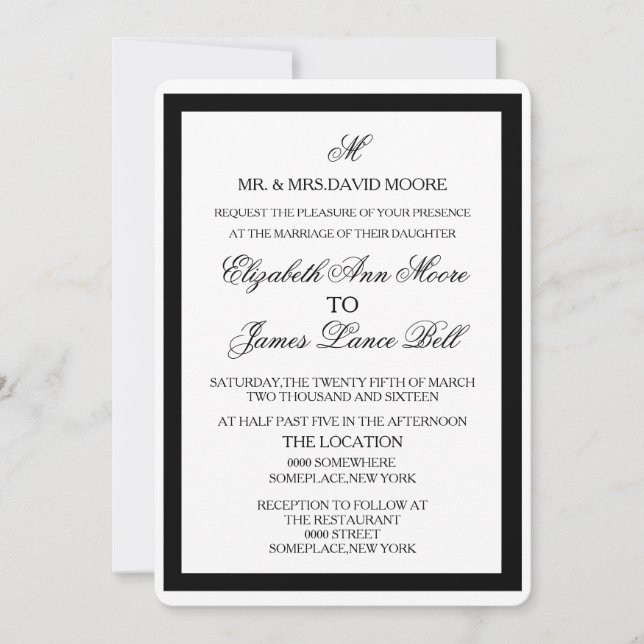Invitation Mariage officiel noir et blanc élégant (Devant)