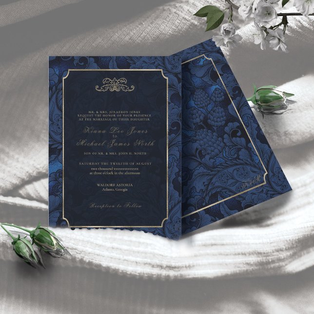 Invitation Mariage officiel Paisley Navy Blue ID767 (Créateur téléchargé)