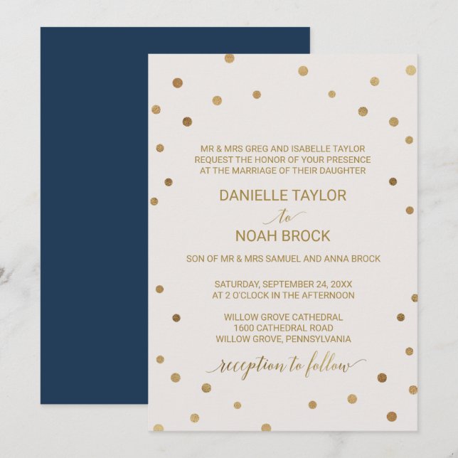 Invitation Mariage officiel Pois d'or (Devant / Derrière)