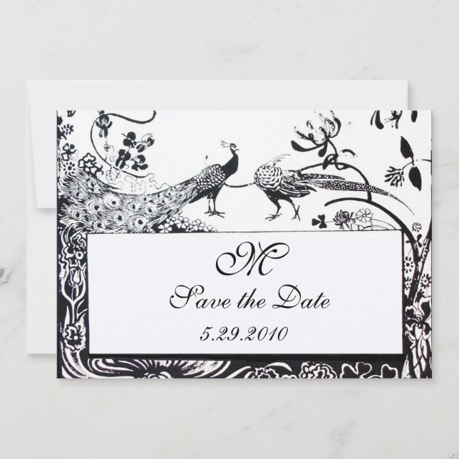 Invitation MARIAGE OISEAUX AMOUREUX MONOGRAMME, noir et blanc (Devant)
