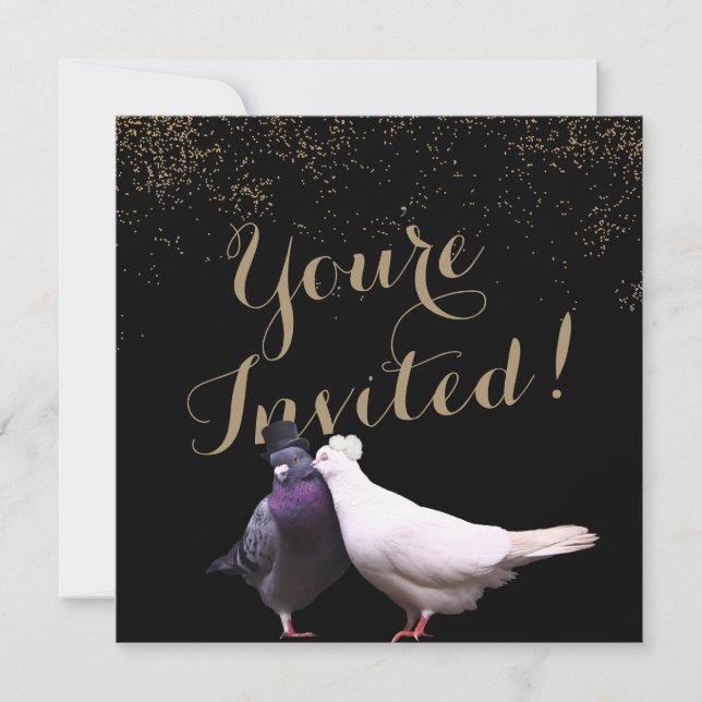 Invitation Mariage Oiseaux Confetti Or Chic (Devant)