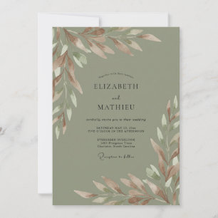 Invitation Mariage Olivâtre Feuillu