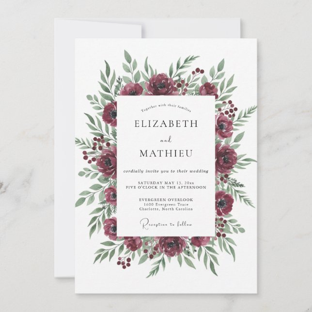 Invitation Mariage Olive Péonie Marron (Devant)