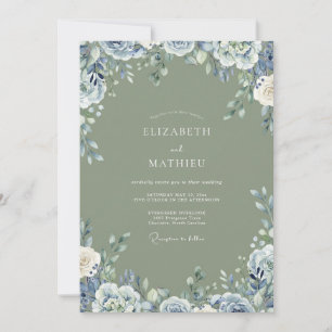 Invitation Mariage Olive Ranunculus Eucalyptus Ardoise