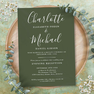 Invitation Mariage Olive Vert Script Réception Uniquement