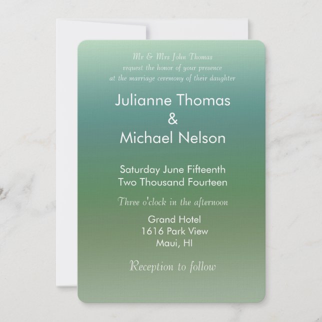Invitation Mariage Ombre Blue Green Sea (Devant)