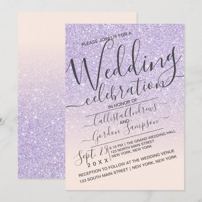 Invitation Mariage Ombre de luxe violet rose brillant Parties (Devant / Derrière)