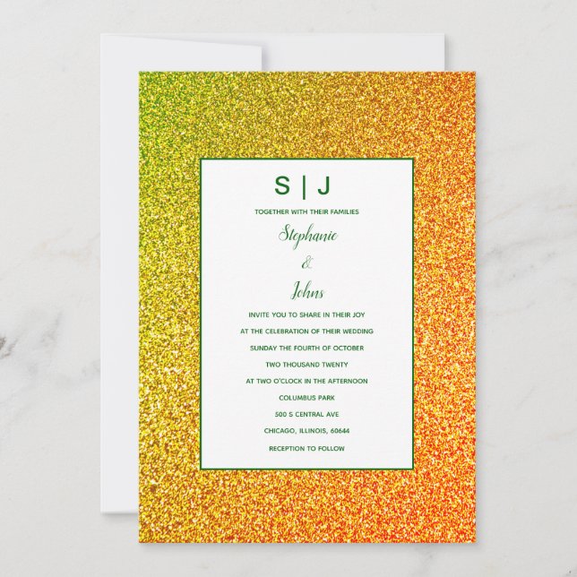 Invitation Mariage Ombre de Parties scintillant jaune or vert (Devant)