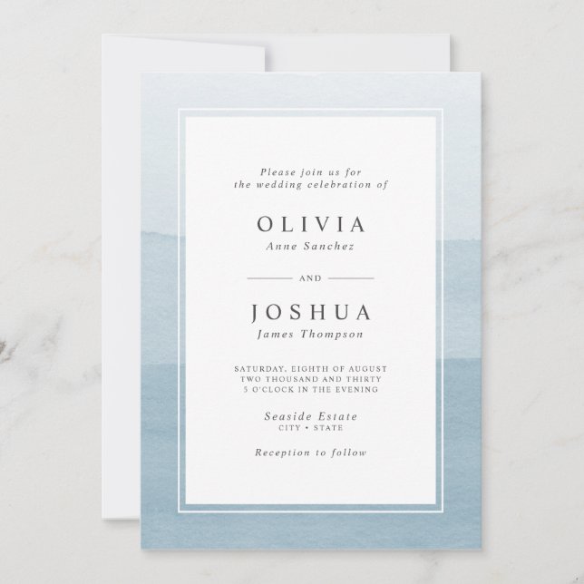 Invitation Mariage Ombre simple bleu Dusty (Devant)