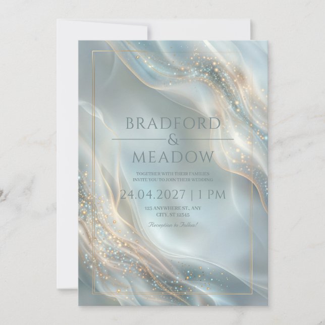 Invitation Mariage Ondulation sarcelle brumeuse de poussière  (Devant)