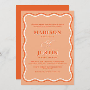 Invitation Mariage ondulé rétro Orange Peach