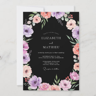 Invitation Mariage Onyx Lilas Ranunculus Eucalyptus