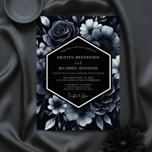 Invitation Mariage Opulence Florale Bleu Profond