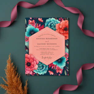 Invitation Mariage Opulence Florale Corail Sarcelle