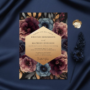 Invitation Mariage Opulence Florale Prune Profond