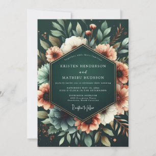 Invitation Mariage Opulent à la Fleur d'Émeraude Profonde