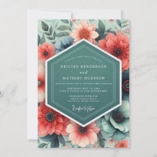 Invitation Mariage Opulent à la Flore de Corail Sarcelle